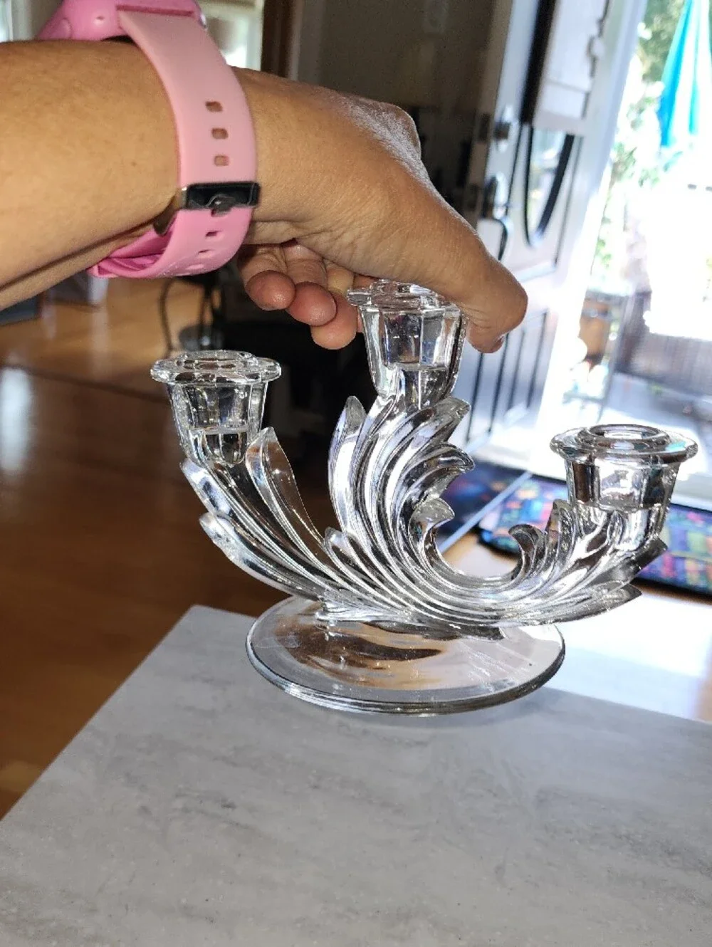 Clear Glass 3-Arm Candle Holders - Set of 2
